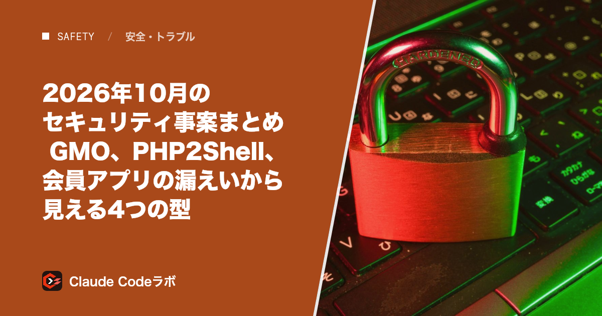 2026年10月のセキュリティ事案まとめ GMO、PHP2Shell、会員アプリの漏えいから見える4つの型