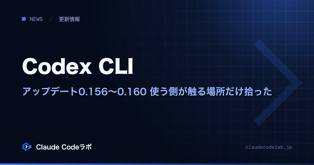 Codex CLI アップデート0.156〜0.160 使う側が触る場所だけ拾った