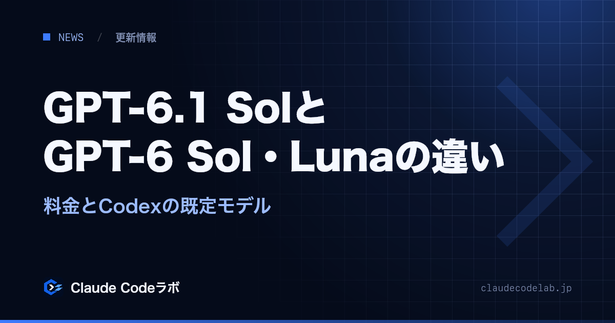 GPT-6.1 SolとGPT-6 Sol・Lunaの違い 料金とCodexの既定モデル